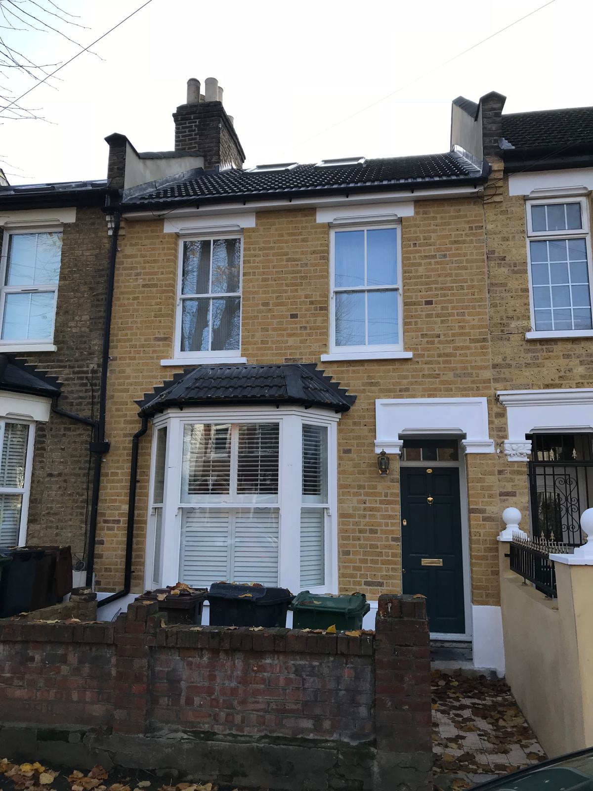 Yellow London stock brick terraced house repointed with lime mortar in London and Kent